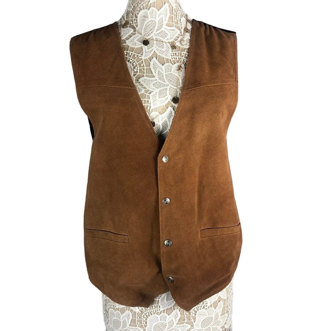 American vintage 88Keys genuine leather suede brown vest size large